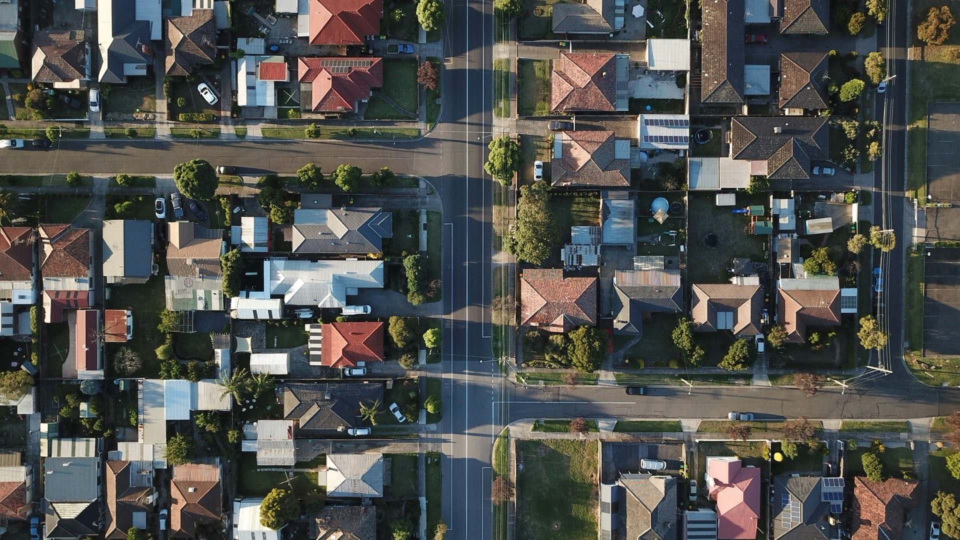 Aerial view of a residential neighborhood