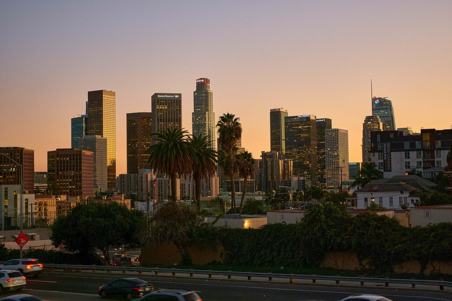Downtown Los Angeles skyline at dusk